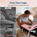 27.6" Home Office Folding Lap Desk with Drawer, Tablet Slot, Cup Holder - Fits up to 18 Inch Laptops, Bed Desk for Reading, Writing, Eating, Portable Laptop Table for Sofa, Coach, Floor (Pink) - Image 6