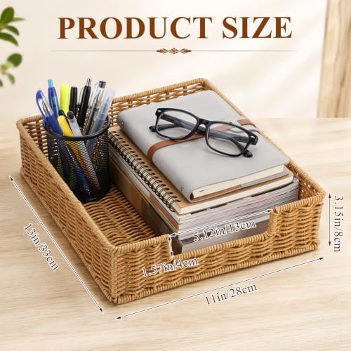 2 Pcs Rattan Letter Tray for A4 File, Woven Desk Organizer Tray - Image 3