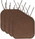 Sweet Home Collection Chair Cushion Memory Foam Pads with Ties Honeycomb Pattern Slip Non Skid Rubber Back Rounded Square 16" x 16" Seat Cover, Herringbone Brown by SweetHomeCollection