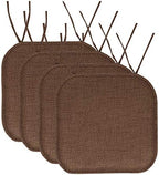 Sweet Home Collection Chair Cushion Memory Foam Pads with Ties Honeycomb Pattern Slip Non Skid Rubber Back Rounded Square 16" x 16" Seat Cover, Herringbone Brown by SweetHomeCollection