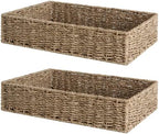 StorageWorks Large Seagrass Tray for Bathroom, Seagrass Storage Baskets for Shelves, Handwoven Natural Wicker Baskets for Organizing, 2-Pack by StorageWorks