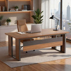 Tribesigns 63" Executive Desk, Modern Office Desk with Privacy Panel & Metal Frame, Large Computer Desk for Home Office, Writing Study Workstation Business Furniture (Brown & Black, Only Table) by Tribesigns