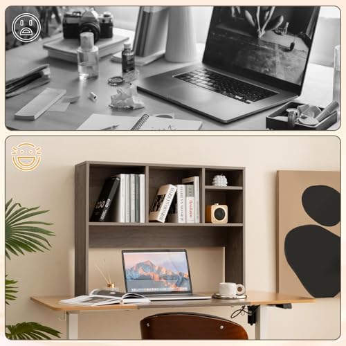 Desktop Bookshelf, 3-Tier Wood Countertop Bookcase with 5 Shelves, Desk Hutch for College Dorm, Multipurpose Desk Organizer Shelf Display Rack for Home Office, Hutch Top Only - Image 5