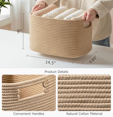 4 Pack Storage Baskets for Organizing, Shelf Baskets with Handles, Brown - Image 2