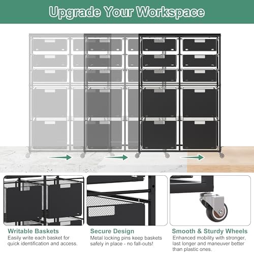 EasyPAG Rolling Storage Cart With 10 Drawers, Metal Craft Organizers with Wood Tabletop for Home, Letter/Legal Size Rolling File Cart for Office, Classroo and Dorm, Black - Image 4