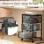 Under Desk Storage Cart with Lockable Wheels, 3-Drawer Rolling Storage Cart, Metal Utility Cart with Drawers for Art, Cart, Classroom, Office, Kitchen, Bedroom, Dorm Storage Under Bed - Image 5