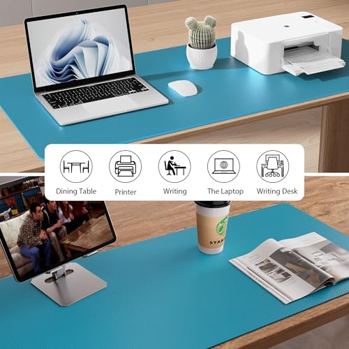 Aothia Faux Leather Desk Mat - Non-Slip PU Leather Desk Blotter, Waterproof Writing Surface, Large Desk Pad for Office & Home (Turquoise, 55" x 17") - Image 6