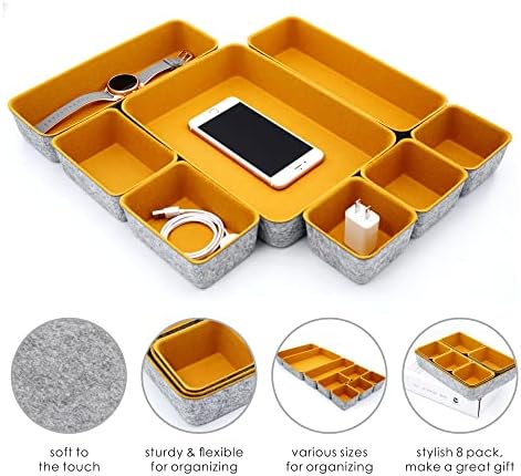 Welaxy 8-Piece Felt Drawer Organizers Curry Desk Tray Makeup Storage - Image 4