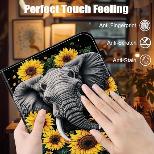 Case for Samsung Galaxy Tab S11 Ultra 14.6 Inch 2025(SM-X930/X936B),Card Slot PU Leather TPU Case Pen Holder Auto Wake Sleep,Sunflower Elephant - Image 6