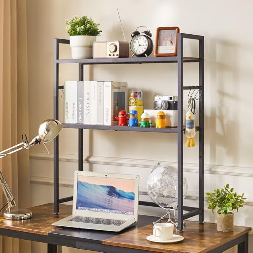 IBUYKE Office Desktop Shelf Organizer Computer Storage Rack Adjustable Desk Bookshelf Display Shelf for Office Home Dormitory,Brown UTMZ004H - Image 4