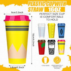 Qinyoung Back to School Teacher Gift Set, Plastic Cups, 24 Sets, Line - Image 2