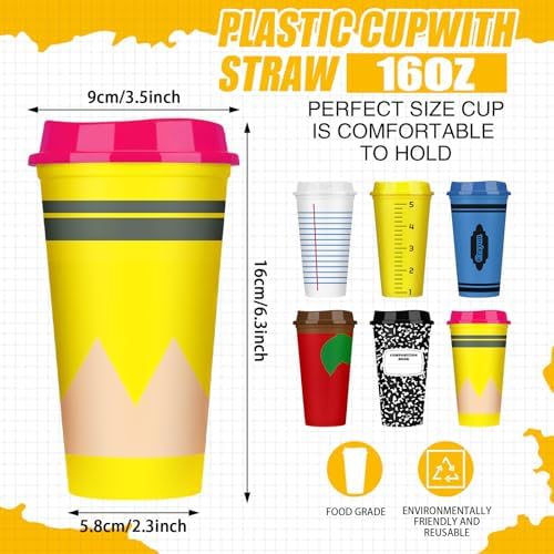 Qinyoung Back to School Teacher Gift Set, Plastic Cups, 12 Sets, Line - Image 2