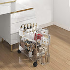 2-Tier Utility Rolling Cart Storage Organizer Sofa Side Table with Wheels, Under Desk Mobile Trolley Organizer with Handle and 2 Hanging Baskets for Office Home Kitchen Organization, Transparent by MelodyHouse