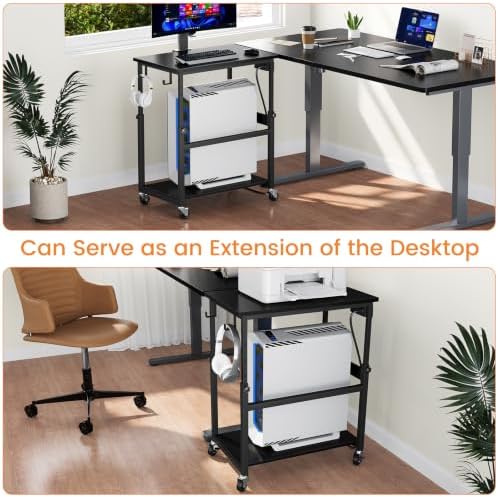 Snughome Oversized Computer Tower Stand with Extended Top & Charging Station, 25.2''-36.2'' Height-Adjustable PC Tower Stand, Rolling CPU Cart with Lockable Wheels for Office Home Gaming - Image 7