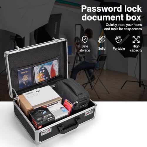 LOCKCURX File Organizer Storage Box, 18.9 x 14.6 x 6.3 Inch Metal Briefcase - Image 3