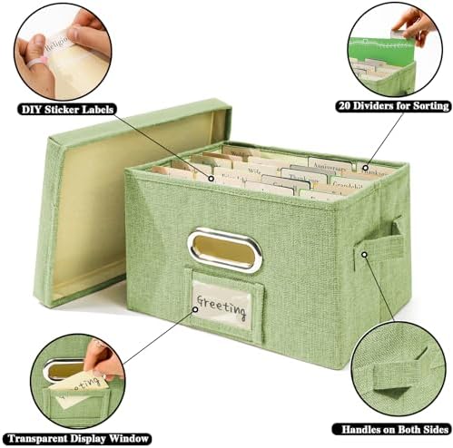 Vienrose Greeting Card Organizer Box Grass Green 2 Pack with 20 Dividers - Image 4