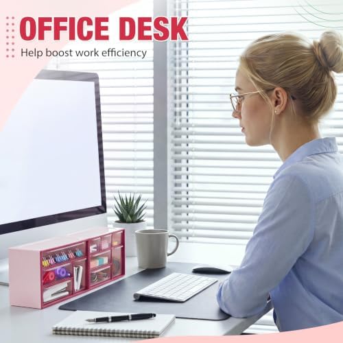 Briwooody 4 Pcs Mini Desktop Drawer Storage Box 3 4 6 9 Compartment, Pink - Image 6