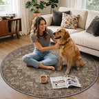 5FT Round Office Chair Mat for Hardwood Floor, Non-Slip Washable Brown - Image 3