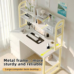 MaverickFurni White Desk with Hutch, 47 Inch Computer Desk with 3 Drawers for Bedroom, Study Writing Desk with Shelves for Small Spaces, Adjustable Feet - Image 4