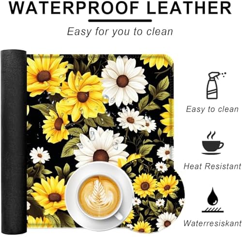 Large Keyboard Mouse Pad Set, Extended Mouse Pad+Keyboard Wrist Rest Support, Memory Foam Ergonomic Easy Typing, 4Pcs (31.5×11.8 in) Desk Pad Set for Office Home,Flower Daisies - Image 2