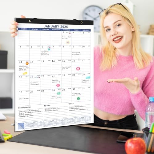 Ospelelf 2026 Large Wall Calendar with Plastic Cover, 22 x 17 Monthly Desk Calendar, 18 Month Family Office Calendar 2026-2027, Use Jan 2026 - June 2027, Blue - Image 2
