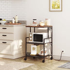 MAHANCRIS Mobile Printer Stand, 3-Tier Industrial Printer Cart with Power Outlets and 2 USB Ports, Rolling Printer Table on Wheels for Home Offices Kitchen Organization Rack, Rustic Brown PTHR78E01 - Image 4
