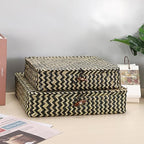Hipiwe 2Pcs Flat Wicker Woven Basket with Lid Natural Seagrass Storage Box - Image 2