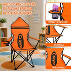 School Classroom Folding Chair, Orange Crayon Design Portable Seat with Armrests and Cup Holder, Carry Bag Chair for Reading Area, Learning Center, Back to School - Image 4