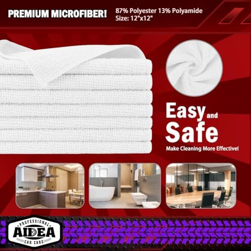 AIDEA Microfiber Cleaning Cloth White, 400PK, Shop Towels 12×12" - Image 6