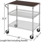 Finnhomy 3 Tier Heavy Duty Commercial Grade Utility Cart with Wood Top, Wire Rolling Cart with Wheels and Handle Bar, Kitchen Carts on Wheels, Metal Cart with 600 LBS Capacity, Chrome - Image 4