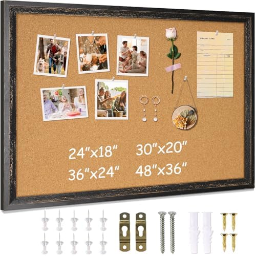 DOLLAR BOSS Cork Board, 48" X 36" Rustic Framed Bulletin Board, Black by DOLLARBOSS