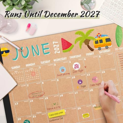 Desk Calendar 2026-2027, Large 22"x17", 18 Months from July 2026 to December 2027, Desktop Calendar with Plastic Cover and Colorful Stickers, Ideal for Home, Office, and School Planning, Doodle Kraft (July.2026-Dec.2027) - Image 6