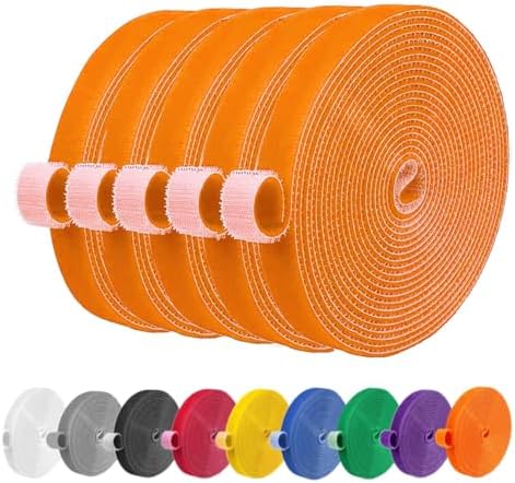 IFNOW 32FT Reusable Fastening Tape Cable Ties Double-Sided Hook-and-Loop Cable Management Tape Strength and Durability 0.4''/Width (5, Orange) by IFNOW