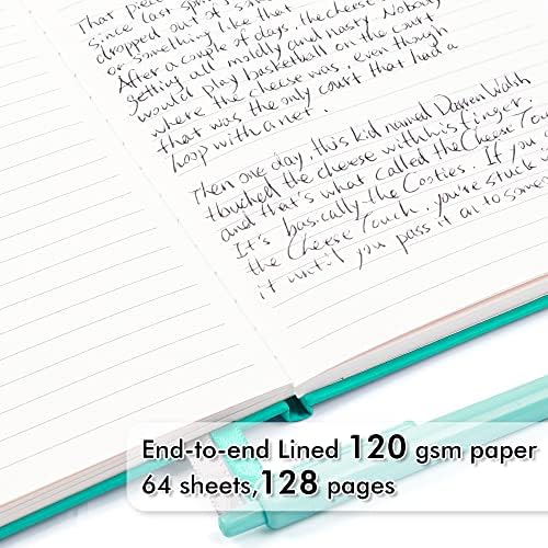 feela 5 Pack Notebooks Journals Bulk, Hardcover Notebook Classic Ruled Lined Journals with Pen Holder for Women Girls School Business Supplies, with 5 Black Pens, 120 GSM, 5.1”x8.3”, A5, Aqua - Image 3