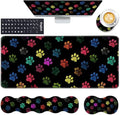 Keyboard Wrist Rest and Mouse Pad with Wrist Support Set Ergonomic Coaster,Memory Foam,Easy Typing Pain Relief,Large XL Desk Mat 31.5"x 11.8",Colorful Paw Prints by CICPLKSE
