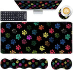 Keyboard Wrist Rest and Mouse Pad with Wrist Support Set Ergonomic Coaster,Memory Foam,Easy Typing Pain Relief,Large XL Desk Mat 31.5"x 11.8",Colorful Paw Prints by CICPLKSE