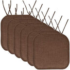 Chair Cushion Memory Foam Pads with Ties Honeycomb Pattern Slip Non Skid Rubber Back Rounded Square 16" x 16" Seat Cover, Herringbone Brown, 6 Count (Pack of 1) by SweetHomeCollection