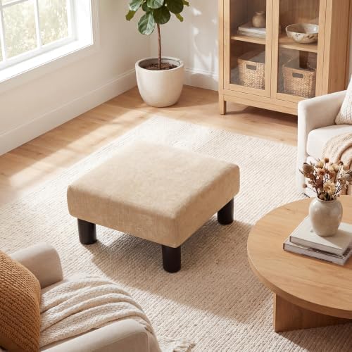 Joveco Small Foot Rest Stool Ottoman, 15" Fabric Square Footstool Upholstered Footrest for Chair, Under Desk, Office, Living Room, Wheat - Image 4