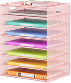 Lavatino 8-Tier Letter Tray Desk Paper Organizer, Mesh File Sorter Tray Organizer for Desk Office Supplies & Home Organization, Fits A4 Paper, Mail, Magazines and Office Accessories (Pink with Handle) by Lavatino