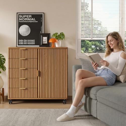 Bestier Office Storage Cabinet with 5 Drawer Adjustable Shelf, Brown - Image 6