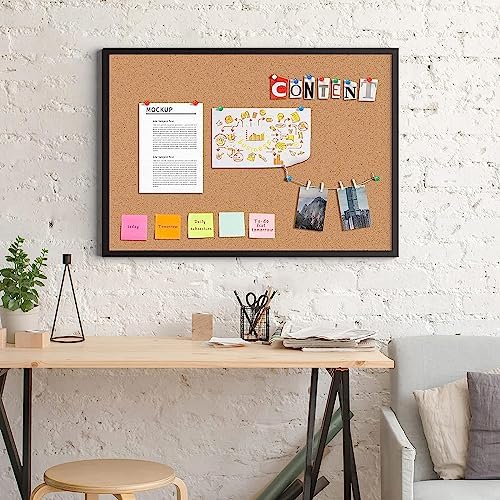 Cork Board Bulletin Board 24 x 36, Black Wood Framed 2x3 Corkboard, Office Board for Wall Cork, Large Wall Mounted Notice Pin Board with 16 Push Pins for School, Home & Office - Image 2