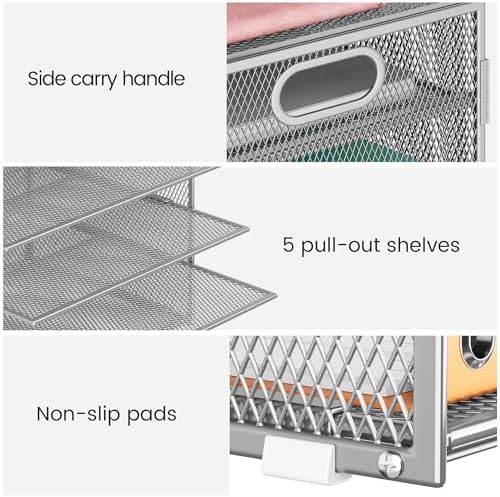 Lavatino 2 Pack 8-Tier Office Desk File Organizer, Letter Tray Paper Organizer with Handle, Including 5 Adjustable Slide Trays for Organizing Desk Workspace Accessories and Supplies (Silver Mesh) - Image 2