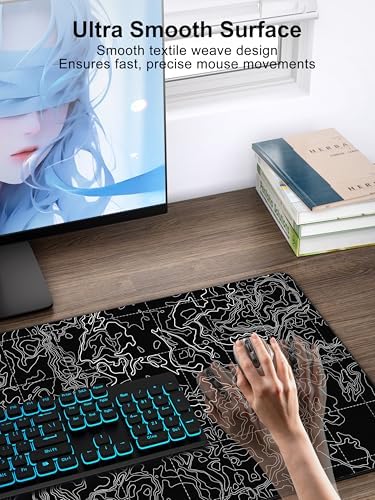 Mouse Pad with Wireless Charging, Large Desk Mat, Black Topographic Map #3 - Image 4