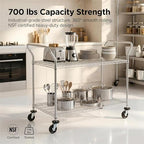 Finnhomy 2-Tier Commercial Grade Rolling Cart, Heavy Duty Utility Cart, Carts with Wheels and Handles, Kitchen Cart on Wheels, Metal Serving Cart with 700 lbs Capacity, Shelf Size 24" D x 48" W, NSF - Image 3