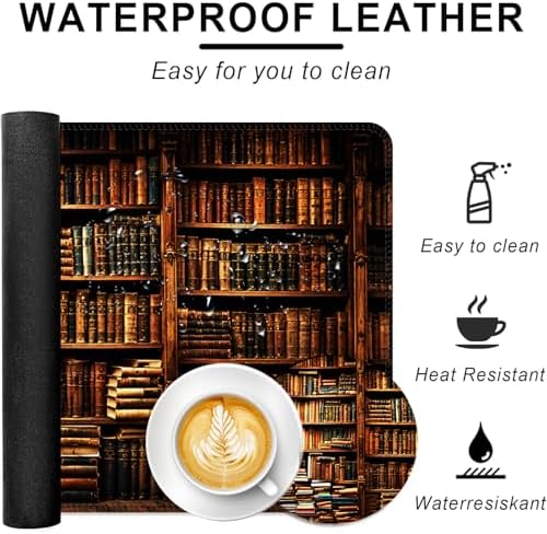 Large Keyboard Mouse Pad Set, Extended Mouse Pad+Keyboard Wrist Rest Support, Memory Foam Ergonomic Easy Typing, 4Pcs (31.5×11.8 in) Desk Pad Set for Office Home,Vintage Books on Bookshelf - Image 2