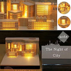 3D Memo Pad Paper Art with Lights,City Night 3D Paper Card Craft Building Blocks,3D Art Notepad Non-Stick Note Pad DIY Post Notes Notepad - Image 3
