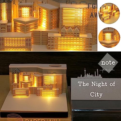 3D Memo Pad Paper Art with Lights,City Night 3D Paper Card Craft Building Blocks,3D Art Notepad Non-Stick Note Pad DIY Post Notes Notepad - Image 3