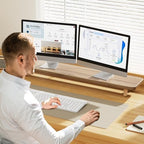 Dual Monitor Stand Riser, 39 Inch Extra Long Wooden Desktop Monitor Riser with Storage for 2 Monitors Ultra Strong Desk Shelf Organizer Riser Ergonomic for 2 Screens/Laptop/PC/TV/Printer -Light Walnut - Image 5