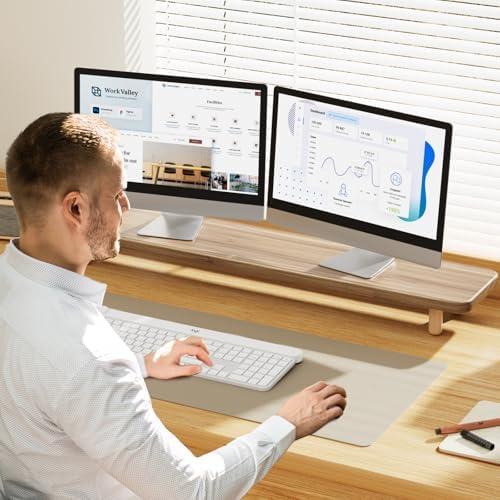 Dual Monitor Stand Riser, 39 Inch Extra Long Wooden Desktop Monitor Riser with Storage for 2 Monitors Ultra Strong Desk Shelf Organizer Riser Ergonomic for 2 Screens/Laptop/PC/TV/Printer -Light Walnut - Image 5