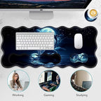 4 in 1 Desk Mat Set,Mouse Pad with Keyboard Wrist Rest,Wave-Shaped Design,Non-Slip Rubber Base,Waterproof,for Home,Office,Gaming,Cute Dolphin - Image 6